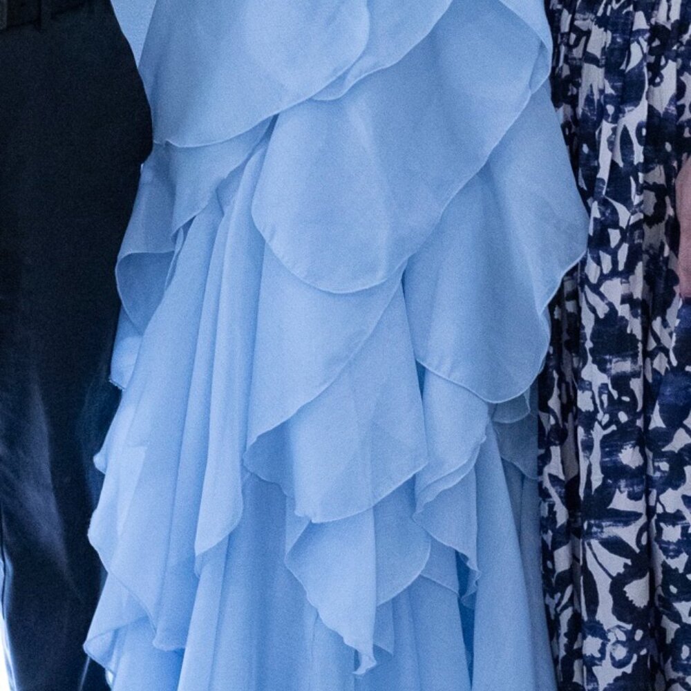 Ethereal Blue Cascading Ruffle Halter Maxi Gown - Picture 3 of 4